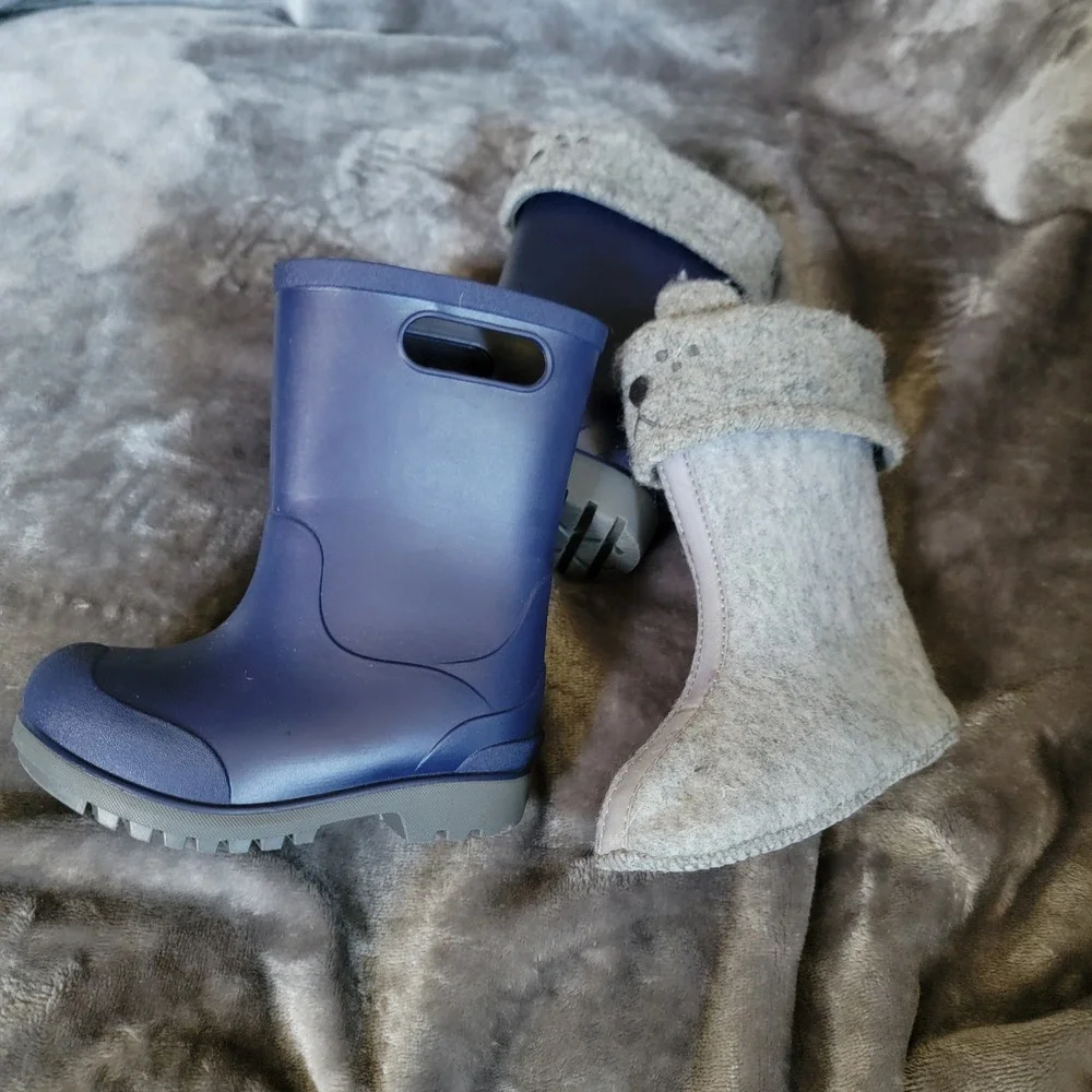 Stride Rite Rain Boots Boys 5 Navy Excellent Gecko Felt Liner Animal Face 360